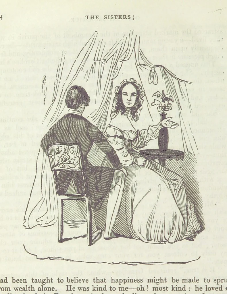 An illustration from The Sisters; or, the Fatal marriages ... Illustrated with fifty-eight engravings by Kenny Meadows and Alfred Crowquill: a portrait of the author: and twenty-two etchings on steel, by Onwhyn. Second edition, with additions, 1851, leaf 380