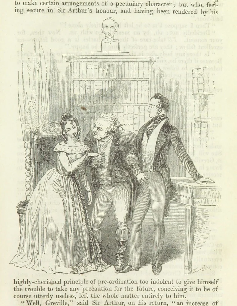 An illustration from The Sisters; or, the Fatal marriages ... Illustrated with fifty-eight engravings by Kenny Meadows and Alfred Crowquill: a portrait of the author: and twenty-two etchings on steel, by Onwhyn. Second edition, with additions, 1851, leaf 45