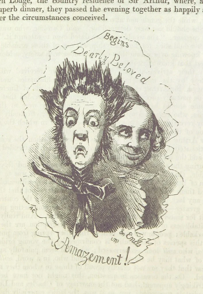 An illustration from The Sisters; or, the Fatal marriages ... Illustrated with fifty-eight engravings by Kenny Meadows and Alfred Crowquill: a portrait of the author: and twenty-two etchings on steel, by Onwhyn. Second edition, with additions, 1851, leaf 54