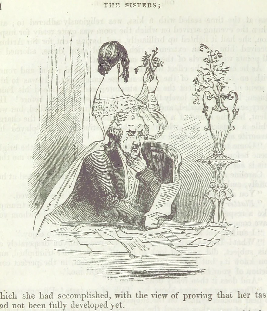 An illustration from The Sisters; or, the Fatal marriages ... Illustrated with fifty-eight engravings by Kenny Meadows and Alfred Crowquill: a portrait of the author: and twenty-two etchings on steel, by Onwhyn. Second edition, with additions, 1851, leaf 76