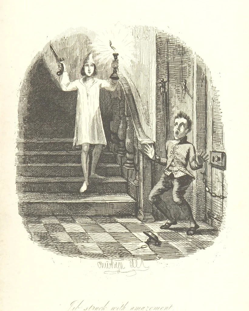 An illustration from Sylvester Sound, the Somnambulist. (Illustrated by Onwhyn.) [With a portrait of the author, 1844, leaf 413