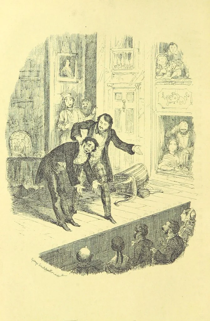 An illustration from Lorimer Littlegood Esq, a young gentleman who wished to see society, and saw it accordingly. Illustrated by George Cruikshank and William M'Connell, 1858, leaf 174