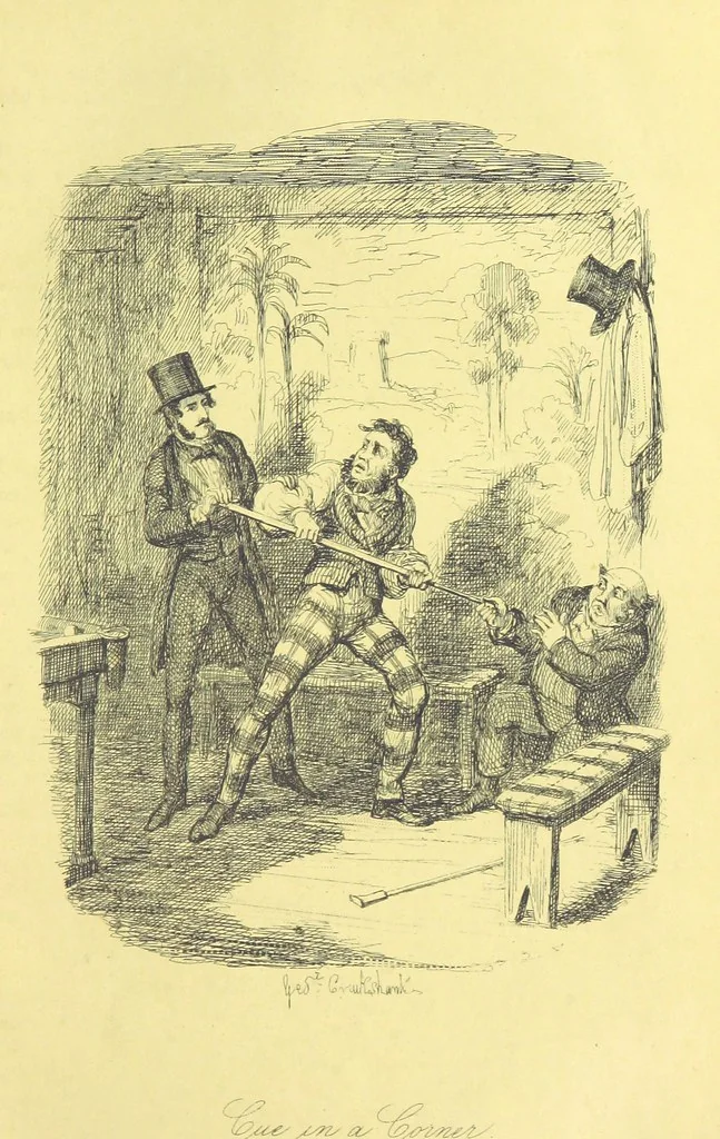 An illustration from Lorimer Littlegood Esq, a young gentleman who wished to see society, and saw it accordingly. Illustrated by George Cruikshank and William M'Connell, 1858, leaf 213