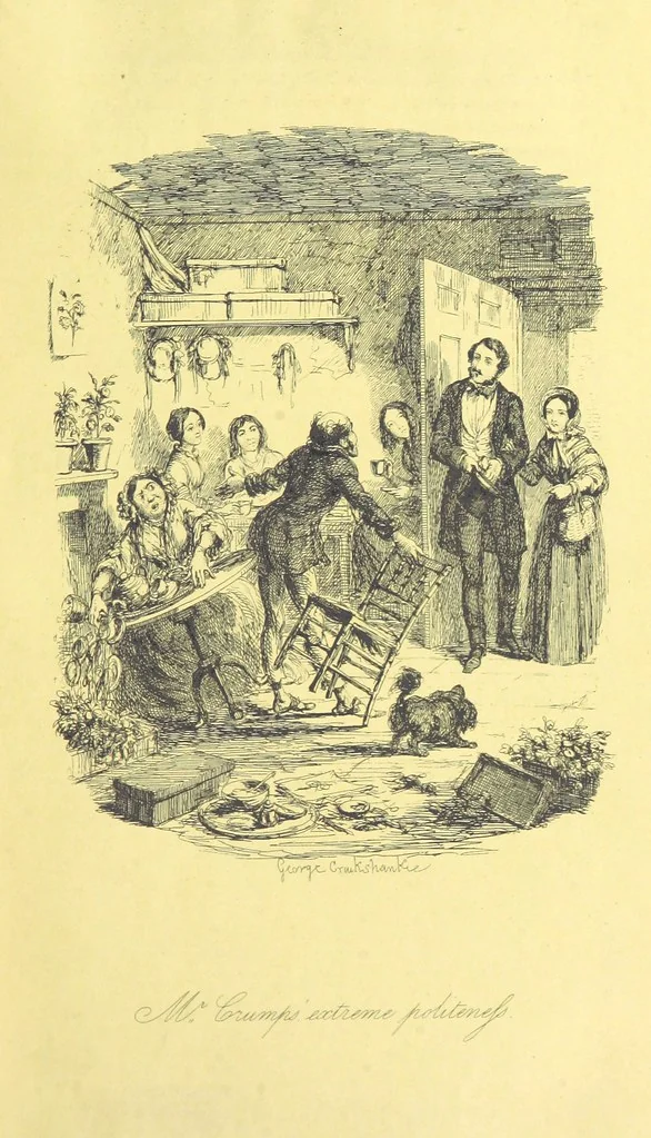 An illustration from Lorimer Littlegood Esq, a young gentleman who wished to see society, and saw it accordingly. Illustrated by George Cruikshank and William M'Connell, 1858, leaf 53