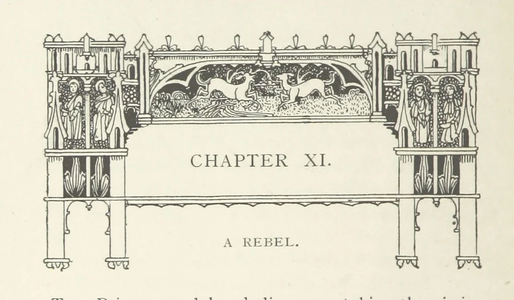 An illustration from Minstrel Dick. A tale of the XIVth cent, 1896, leaf 106