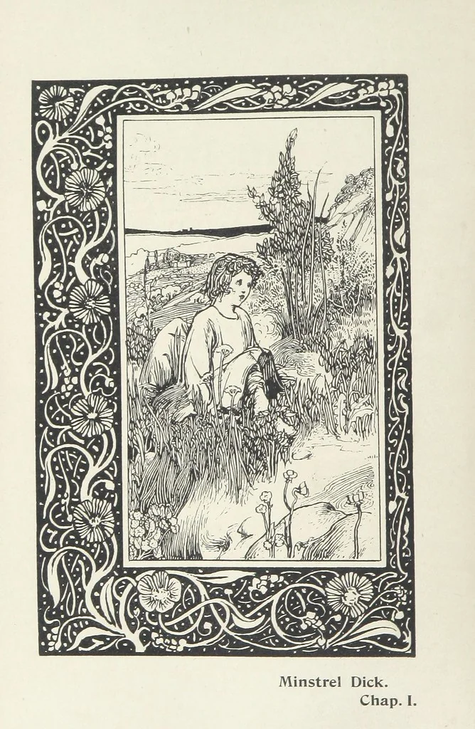 An illustration from Minstrel Dick. A tale of the XIVth cent, 1896, leaf 8