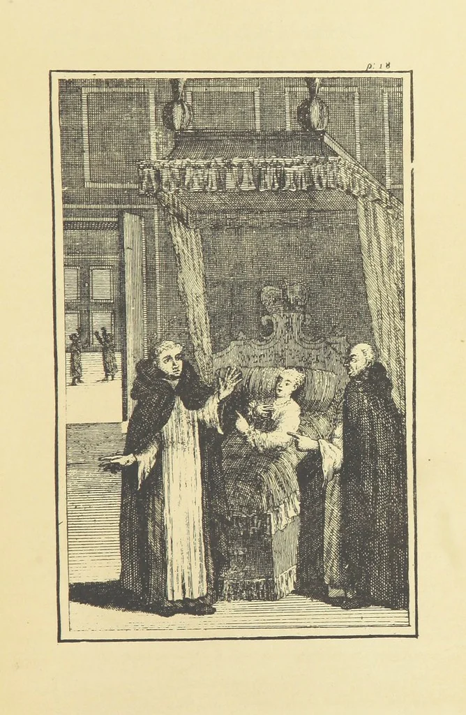 An illustration from A Collection of Old Ballads. Corrected from the best and most ancient copies extant. With introductions, historical, critical, or humorous. Illustrated with copper plates. [Collected by Ambrose Philips?, 1871, leaf 43