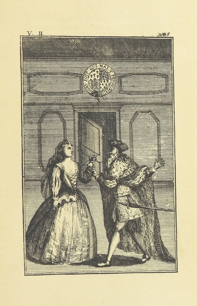An illustration from A Collection of Old Ballads. Corrected from the best and most ancient copies extant. With introductions, historical, critical, or humorous. Illustrated with copper plates. [Collected by Ambrose Philips?, 1871, leaf 107