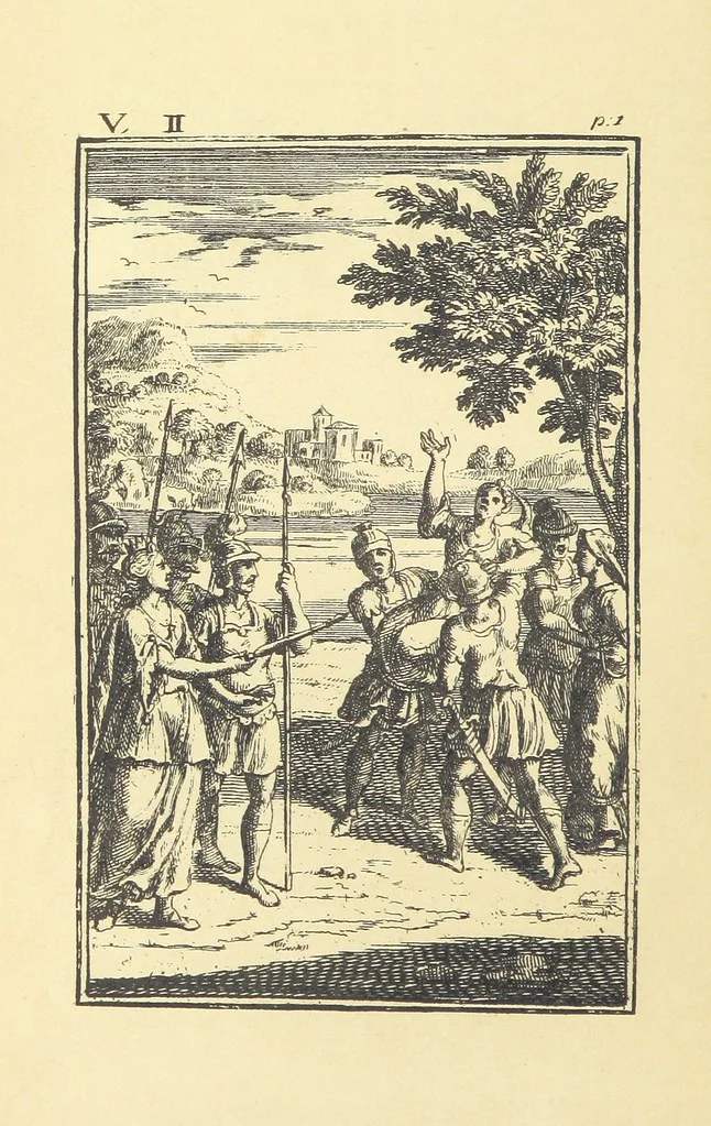An illustration from A Collection of Old Ballads. Corrected from the best and most ancient copies extant. With introductions, historical, critical, or humorous. Illustrated with copper plates. [Collected by Ambrose Philips?, 1871, leaf 30