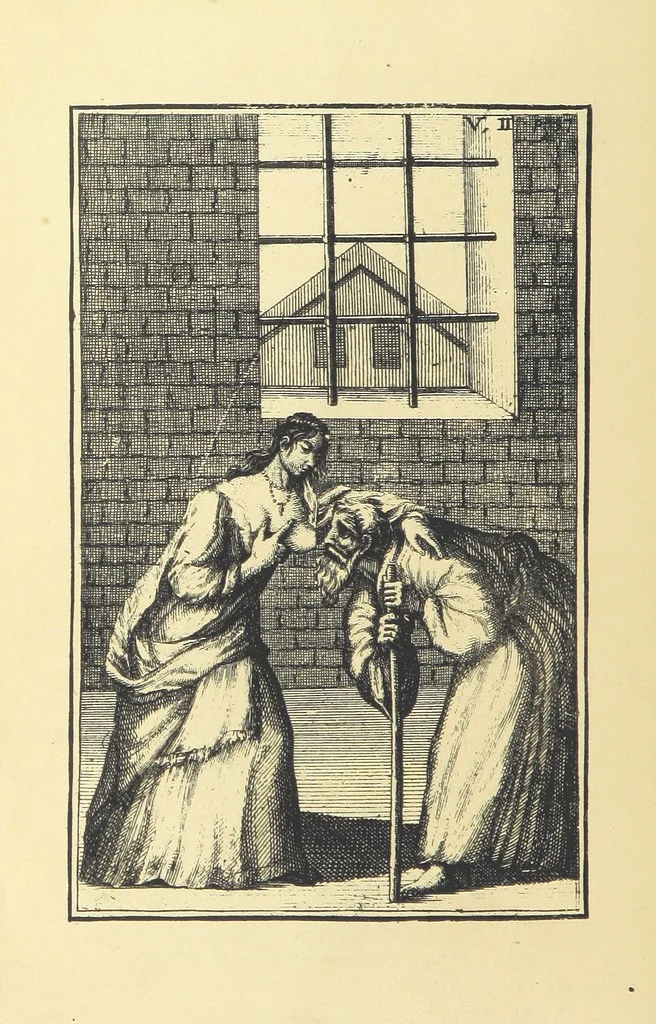 An illustration from A Collection of Old Ballads. Corrected from the best and most ancient copies extant. With introductions, historical, critical, or humorous. Illustrated with copper plates. [Collected by Ambrose Philips?, 1871, leaf 76