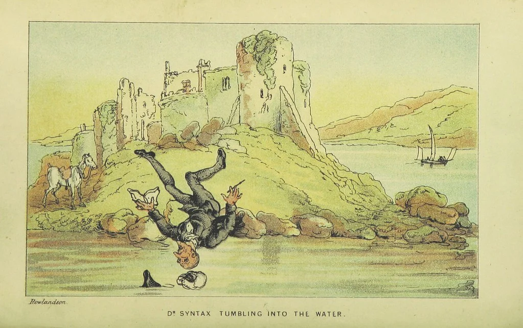 An illustration from Doctor Syntax's Three Tours: in search of the picturesque, consolation, and a wife ... The original edition, complete and unabridged, with the life and adventures of the author ... by John Camden Hotten. Eighty full page illustrations drawn and coloured after the originals by T. Rowlandson, 1868, leaf 106