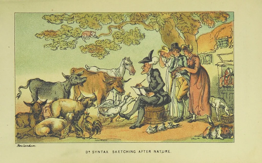 An illustration from Doctor Syntax's Three Tours: in search of the picturesque, consolation, and a wife ... The original edition, complete and unabridged, with the life and adventures of the author ... by John Camden Hotten. Eighty full page illustrations drawn and coloured after the originals by T. Rowlandson, 1868, leaf 137
