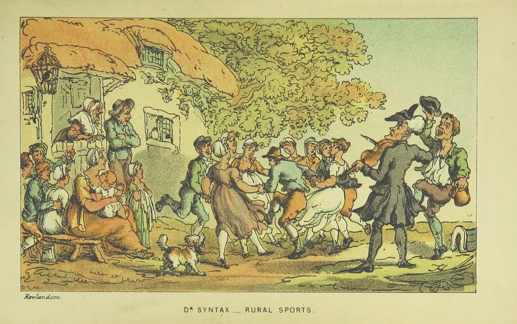An illustration from Doctor Syntax's Three Tours: in search of the picturesque, consolation, and a wife ... The original edition, complete and unabridged, with the life and adventures of the author ... by John Camden Hotten. Eighty full page illustrations drawn and coloured after the originals by T. Rowlandson, 1868, leaf 155