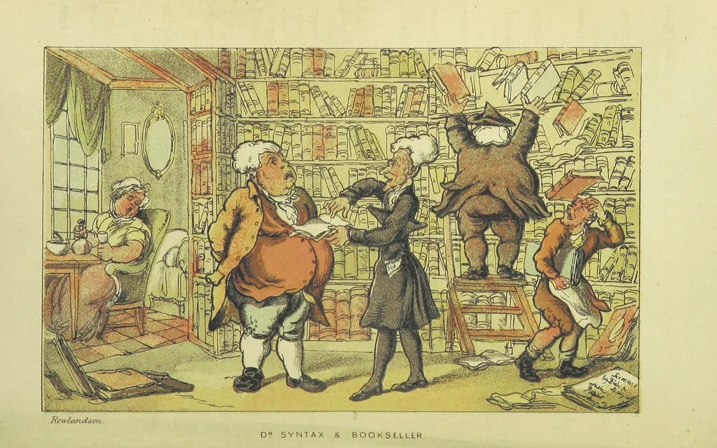 An illustration from Doctor Syntax's Three Tours: in search of the picturesque, consolation, and a wife ... The original edition, complete and unabridged, with the life and adventures of the author ... by John Camden Hotten. Eighty full page illustrations drawn and coloured after the originals by T. Rowlandson, 1868, leaf 188