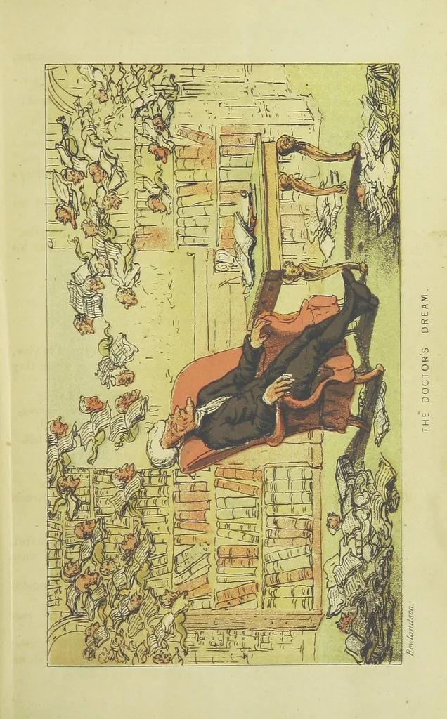 An illustration from Doctor Syntax's Three Tours: in search of the picturesque, consolation, and a wife ... The original edition, complete and unabridged, with the life and adventures of the author ... by John Camden Hotten. Eighty full page illustrations drawn and coloured after the originals by T. Rowlandson, 1868, leaf 205