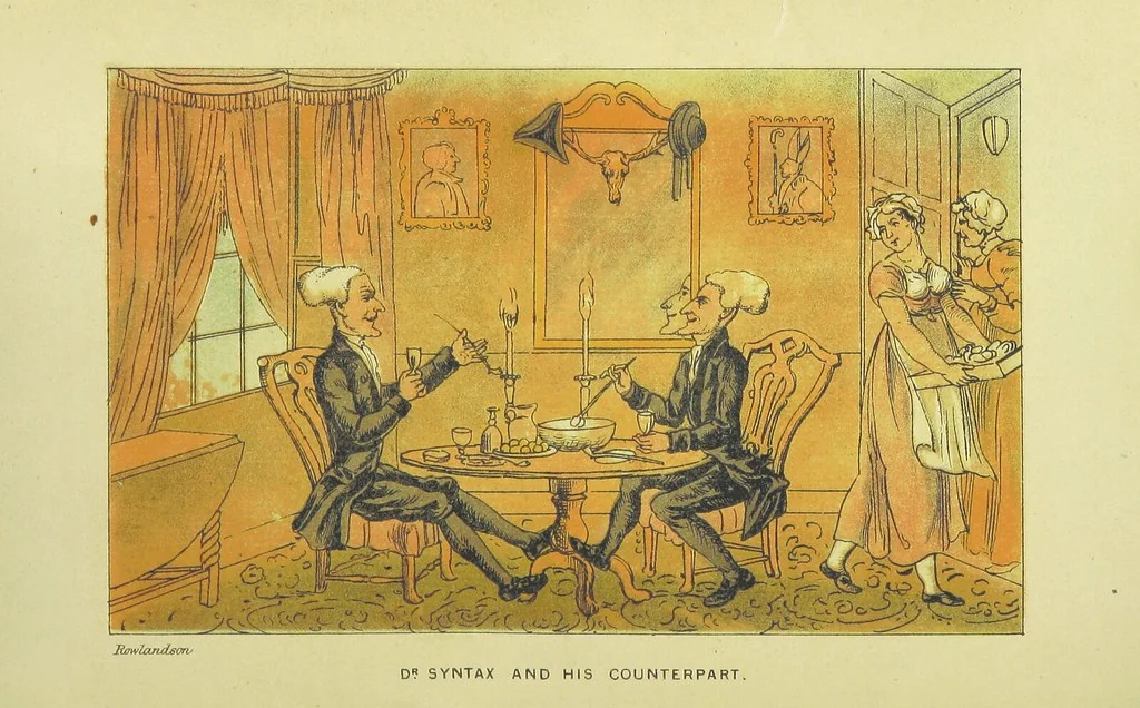 An illustration from Doctor Syntax's Three Tours: in search of the picturesque, consolation, and a wife ... The original edition, complete and unabridged, with the life and adventures of the author ... by John Camden Hotten. Eighty full page illustrations drawn and coloured after the originals by T. Rowlandson, 1868, leaf 230