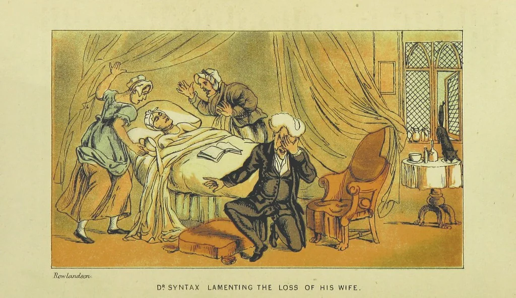 An illustration from Doctor Syntax's Three Tours: in search of the picturesque, consolation, and a wife ... The original edition, complete and unabridged, with the life and adventures of the author ... by John Camden Hotten. Eighty full page illustrations drawn and coloured after the originals by T. Rowlandson, 1868, leaf 236