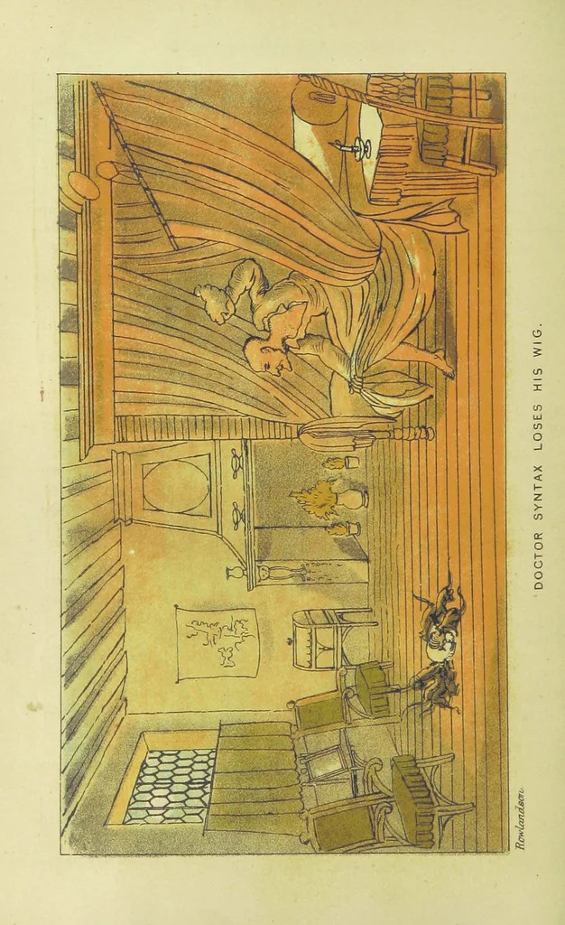 An illustration from Doctor Syntax's Three Tours: in search of the picturesque, consolation, and a wife ... The original edition, complete and unabridged, with the life and adventures of the author ... by John Camden Hotten. Eighty full page illustrations drawn and coloured after the originals by T. Rowlandson, 1868, leaf 282