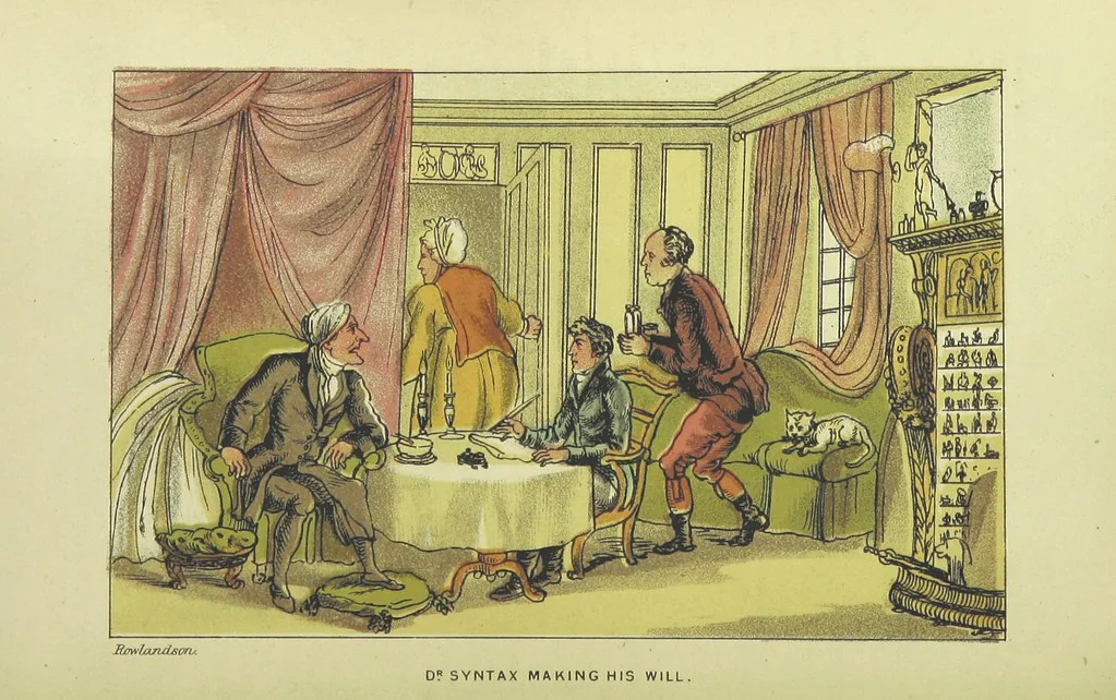 An illustration from Doctor Syntax's Three Tours: in search of the picturesque, consolation, and a wife ... The original edition, complete and unabridged, with the life and adventures of the author ... by John Camden Hotten. Eighty full page illustrations drawn and coloured after the originals by T. Rowlandson, 1868, leaf 322