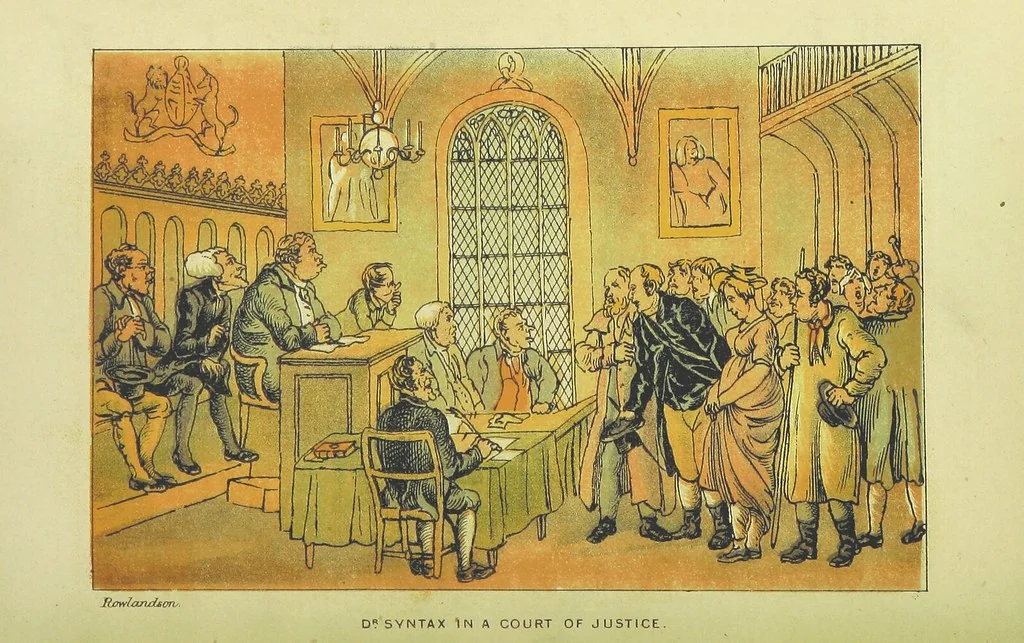 An illustration from Doctor Syntax's Three Tours: in search of the picturesque, consolation, and a wife ... The original edition, complete and unabridged, with the life and adventures of the author ... by John Camden Hotten. Eighty full page illustrations drawn and coloured after the originals by T. Rowlandson, 1868, leaf 326