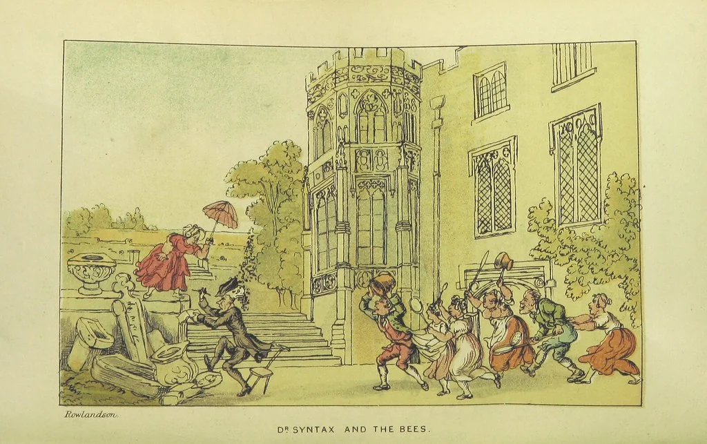 An illustration from Doctor Syntax's Three Tours: in search of the picturesque, consolation, and a wife ... The original edition, complete and unabridged, with the life and adventures of the author ... by John Camden Hotten. Eighty full page illustrations drawn and coloured after the originals by T. Rowlandson, 1868, leaf 354