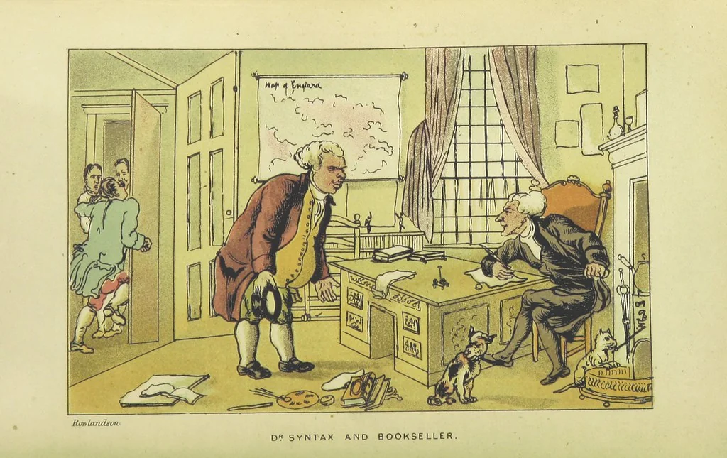 An illustration from Doctor Syntax's Three Tours: in search of the picturesque, consolation, and a wife ... The original edition, complete and unabridged, with the life and adventures of the author ... by John Camden Hotten. Eighty full page illustrations drawn and coloured after the originals by T. Rowlandson, 1868, leaf 386