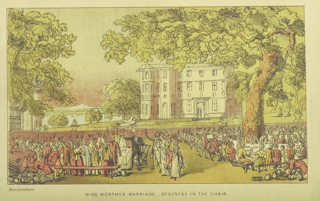 An illustration from Doctor Syntax's Three Tours: in search of the picturesque, consolation, and a wife ... The original edition, complete and unabridged, with the life and adventures of the author ... by John Camden Hotten. Eighty full page illustrations drawn and coloured after the originals by T. Rowlandson, 1868, leaf 394
