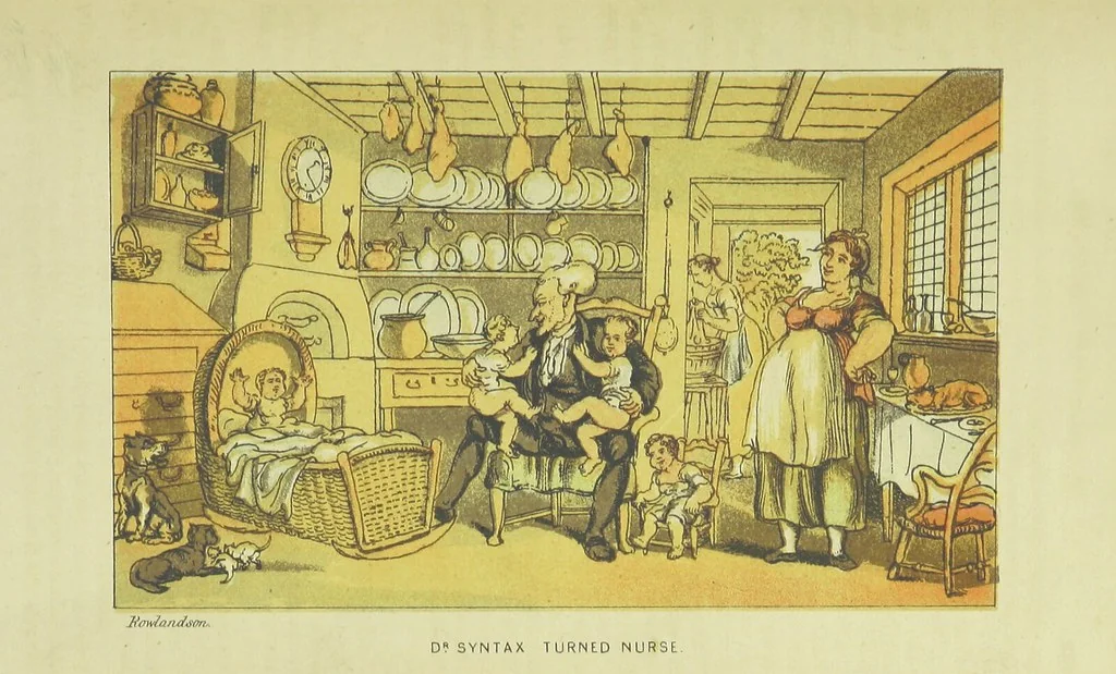 An illustration from Doctor Syntax's Three Tours: in search of the picturesque, consolation, and a wife ... The original edition, complete and unabridged, with the life and adventures of the author ... by John Camden Hotten. Eighty full page illustrations drawn and coloured after the originals by T. Rowlandson, 1868, leaf 419