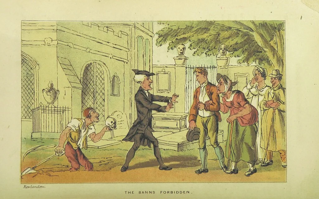 An illustration from Doctor Syntax's Three Tours: in search of the picturesque, consolation, and a wife ... The original edition, complete and unabridged, with the life and adventures of the author ... by John Camden Hotten. Eighty full page illustrations drawn and coloured after the originals by T. Rowlandson, 1868, leaf 430
