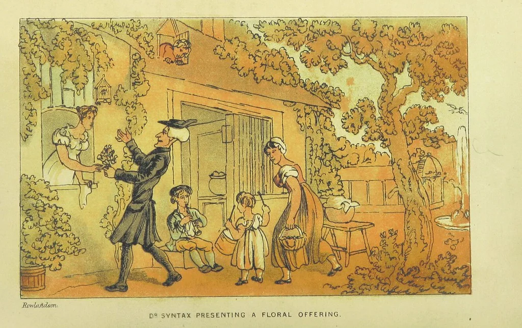 An illustration from Doctor Syntax's Three Tours: in search of the picturesque, consolation, and a wife ... The original edition, complete and unabridged, with the life and adventures of the author ... by John Camden Hotten. Eighty full page illustrations drawn and coloured after the originals by T. Rowlandson, 1868, leaf 470