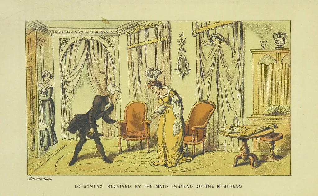 An illustration from Doctor Syntax's Three Tours: in search of the picturesque, consolation, and a wife ... The original edition, complete and unabridged, with the life and adventures of the author ... by John Camden Hotten. Eighty full page illustrations drawn and coloured after the originals by T. Rowlandson, 1868, leaf 515