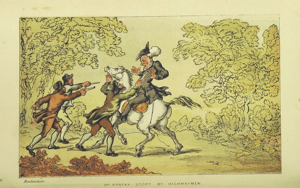 An illustration from Doctor Syntax's Three Tours: in search of the picturesque, consolation, and a wife ... The original edition, complete and unabridged, with the life and adventures of the author ... by John Camden Hotten. Eighty full page illustrations drawn and coloured after the originals by T. Rowlandson, 1868, leaf 64