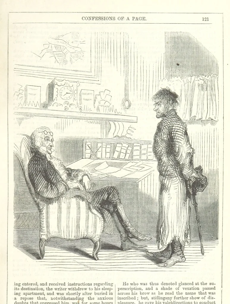 An illustration from The Confessions of a Page: or Revelations of the times of George the Fourth. By the author of the fourth series of the “Mysteries of London.” (Illustrated by “Phiz.”), 1861, leaf 143
