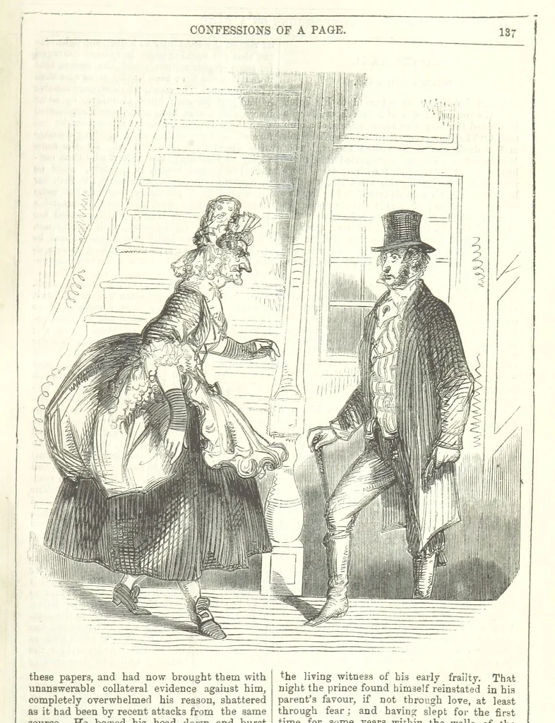 An illustration from The Confessions of a Page: or Revelations of the times of George the Fourth. By the author of the fourth series of the “Mysteries of London.” (Illustrated by “Phiz.”), 1861, leaf 159