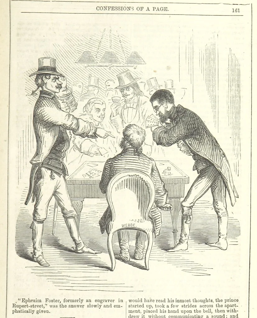 An illustration from The Confessions of a Page: or Revelations of the times of George the Fourth. By the author of the fourth series of the “Mysteries of London.” (Illustrated by “Phiz.”), 1861, leaf 187