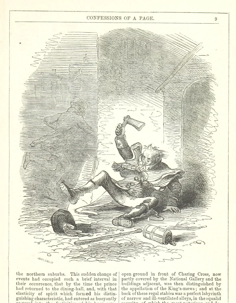 An illustration from The Confessions of a Page: or Revelations of the times of George the Fourth. By the author of the fourth series of the “Mysteries of London.” (Illustrated by “Phiz.”), 1861, leaf 19