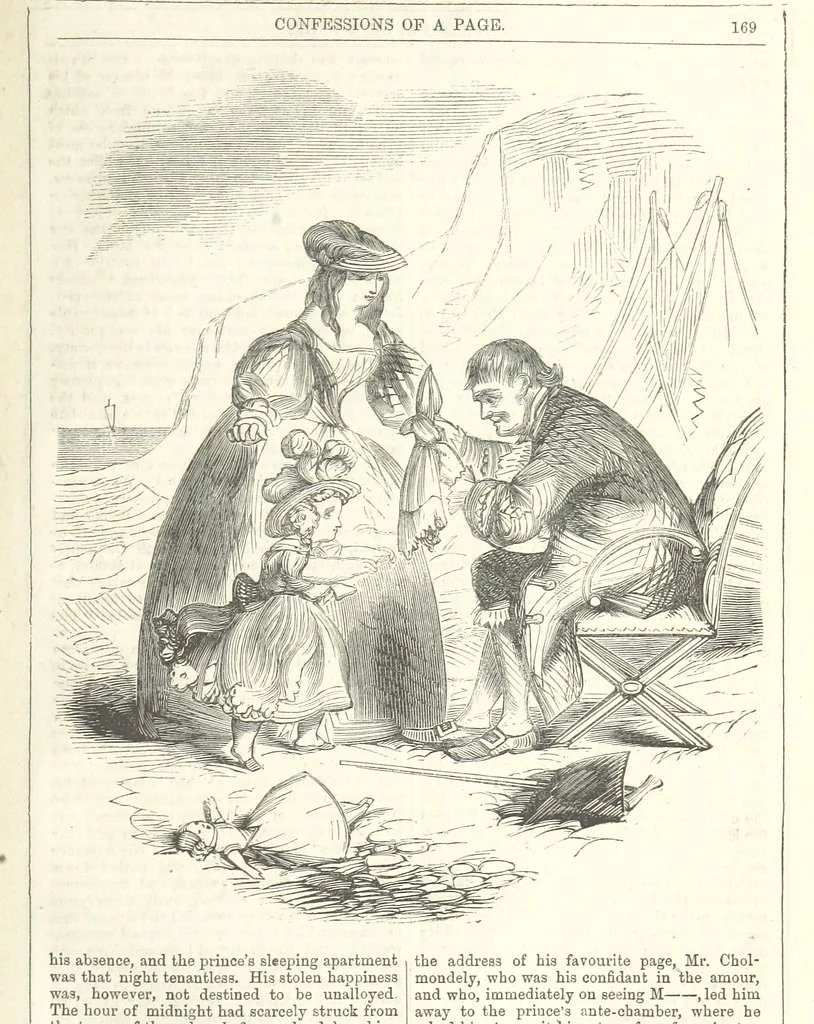 An illustration from The Confessions of a Page: or Revelations of the times of George the Fourth. By the author of the fourth series of the “Mysteries of London.” (Illustrated by “Phiz.”), 1861, leaf 195