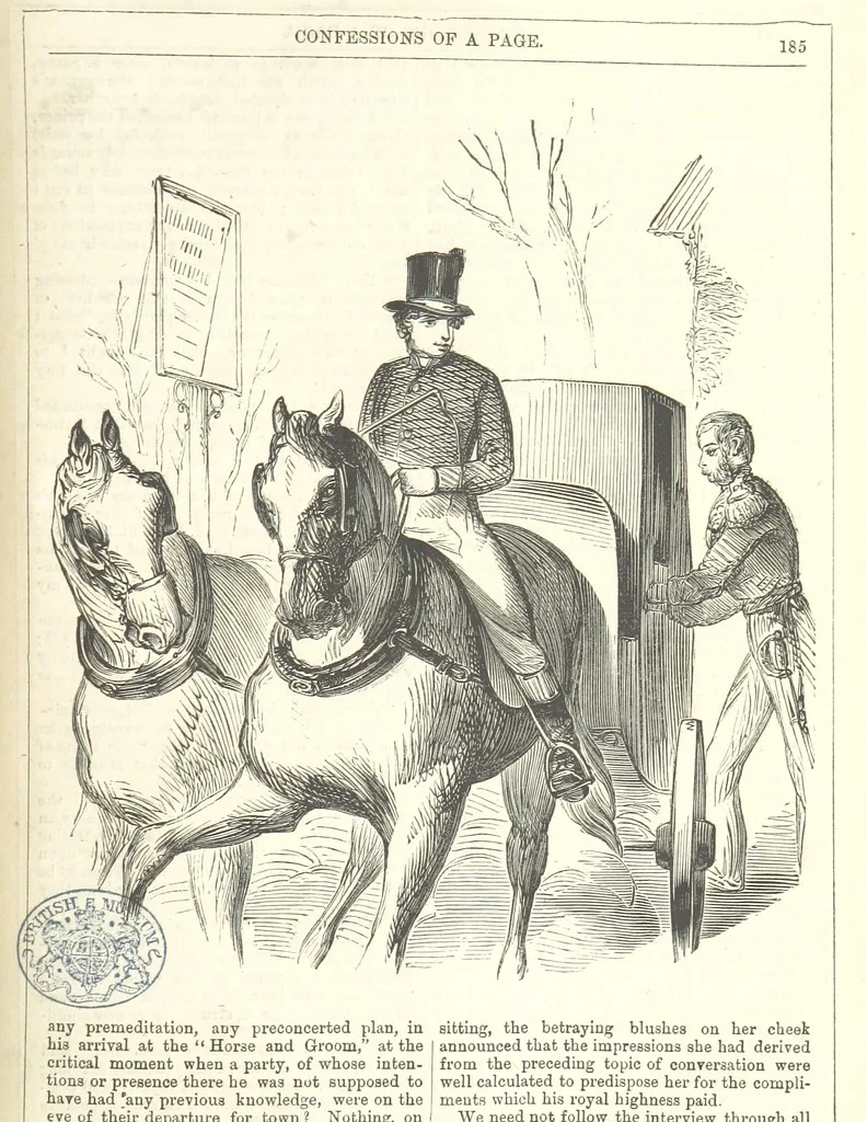 An illustration from The Confessions of a Page: or Revelations of the times of George the Fourth. By the author of the fourth series of the “Mysteries of London.” (Illustrated by “Phiz.”), 1861, leaf 215