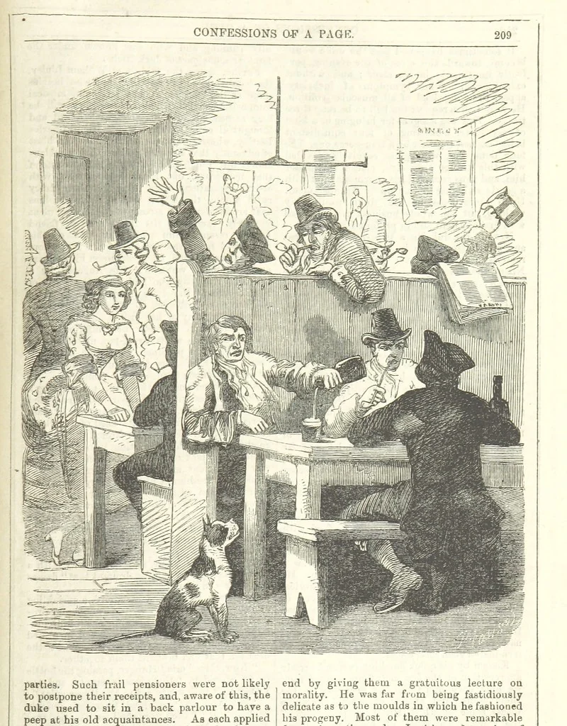 An illustration from The Confessions of a Page: or Revelations of the times of George the Fourth. By the author of the fourth series of the “Mysteries of London.” (Illustrated by “Phiz.”), 1861, leaf 239