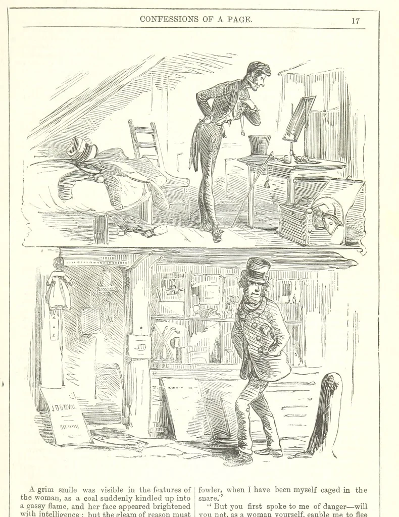 An illustration from The Confessions of a Page: or Revelations of the times of George the Fourth. By the author of the fourth series of the “Mysteries of London.” (Illustrated by “Phiz.”), 1861, leaf 27