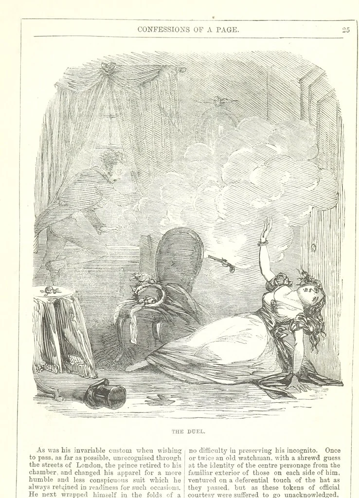 An illustration from The Confessions of a Page: or Revelations of the times of George the Fourth. By the author of the fourth series of the “Mysteries of London.” (Illustrated by “Phiz.”), 1861, leaf 35