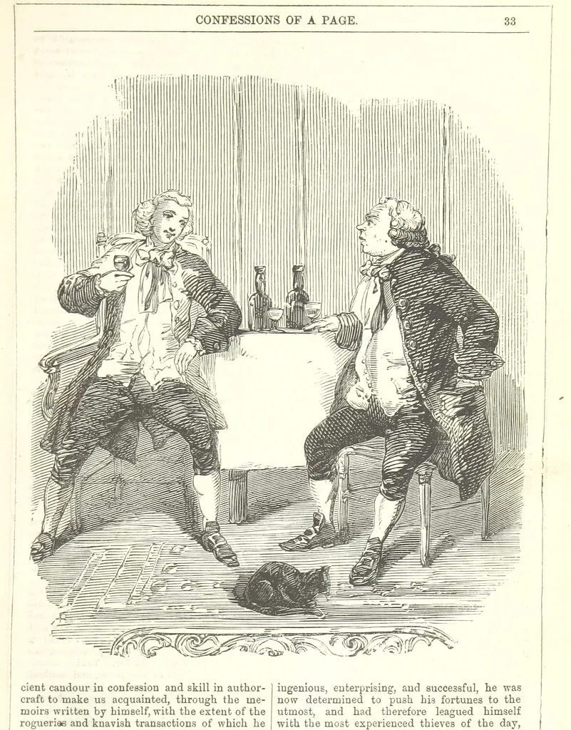An illustration from The Confessions of a Page: or Revelations of the times of George the Fourth. By the author of the fourth series of the “Mysteries of London.” (Illustrated by “Phiz.”), 1861, leaf 43