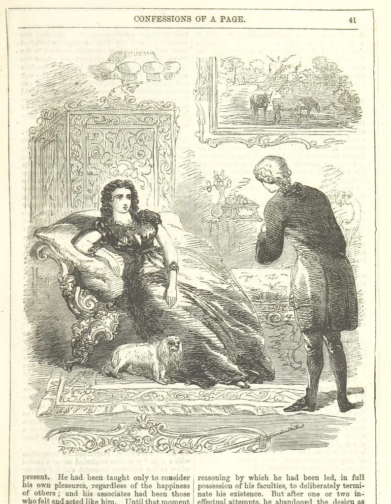 An illustration from The Confessions of a Page: or Revelations of the times of George the Fourth. By the author of the fourth series of the “Mysteries of London.” (Illustrated by “Phiz.”), 1861, leaf 51