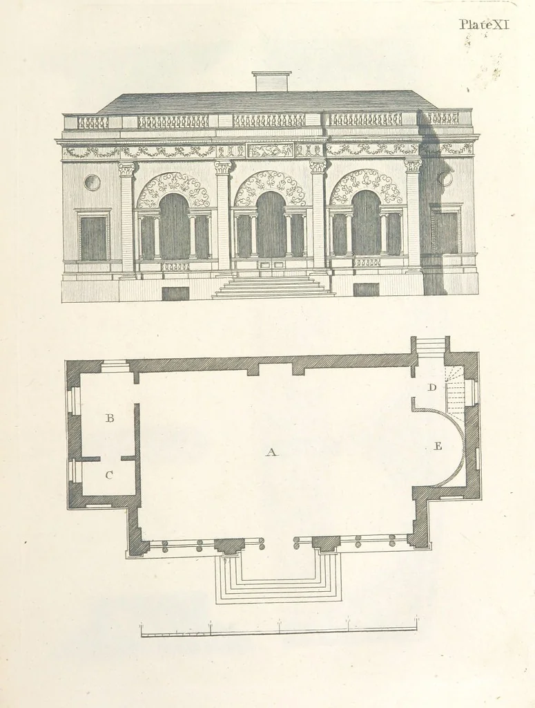 An illustration from The New Builder's Magazine, and Complete Architectural Library, for architects, surveyors, carpenters, etc, 1819, leaf 135