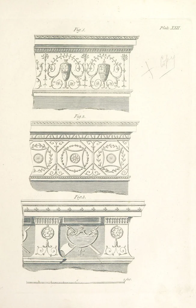 An illustration from The New Builder's Magazine, and Complete Architectural Library, for architects, surveyors, carpenters, etc, 1819, leaf 163