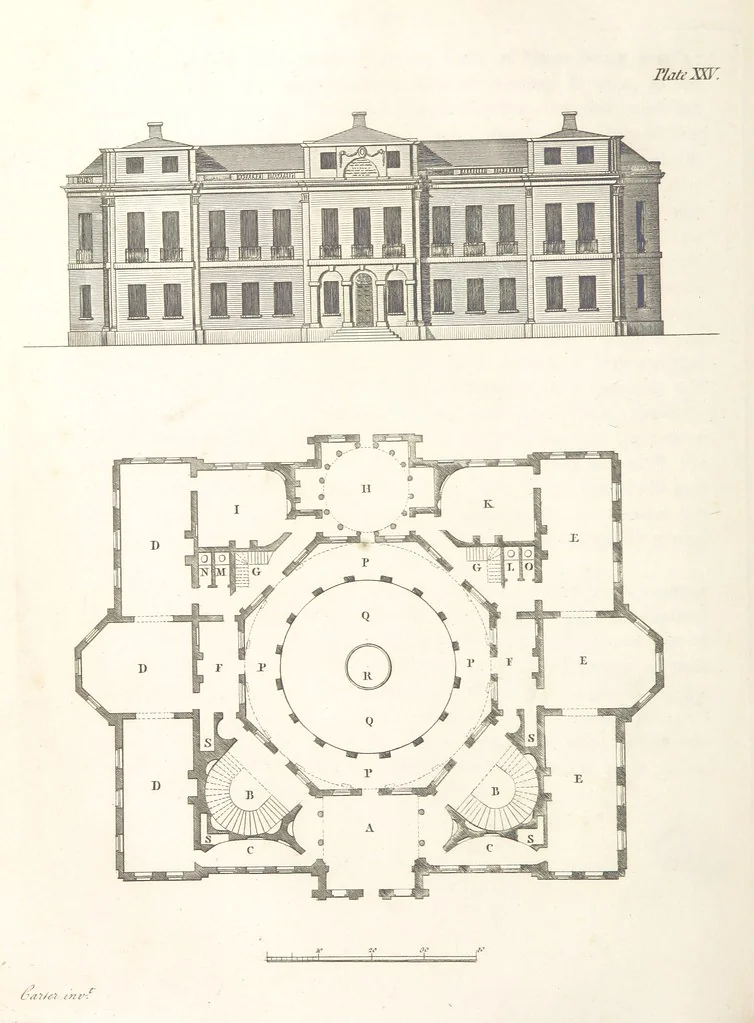An illustration from The New Builder's Magazine, and Complete Architectural Library, for architects, surveyors, carpenters, etc, 1819, leaf 172