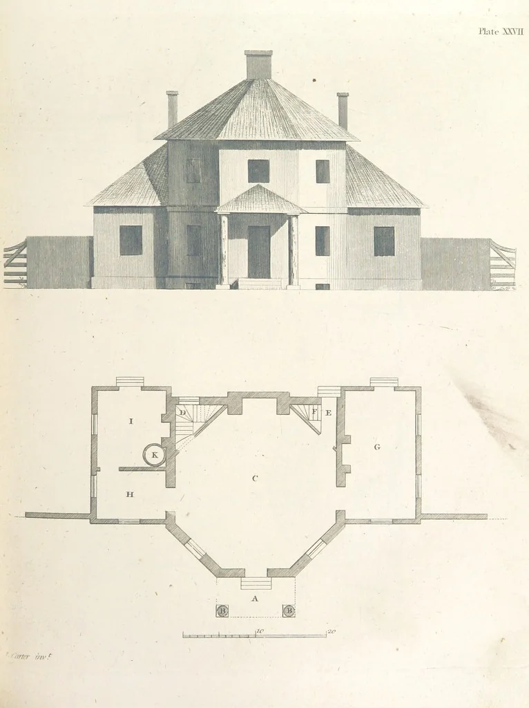 An illustration from The New Builder's Magazine, and Complete Architectural Library, for architects, surveyors, carpenters, etc, 1819, leaf 179