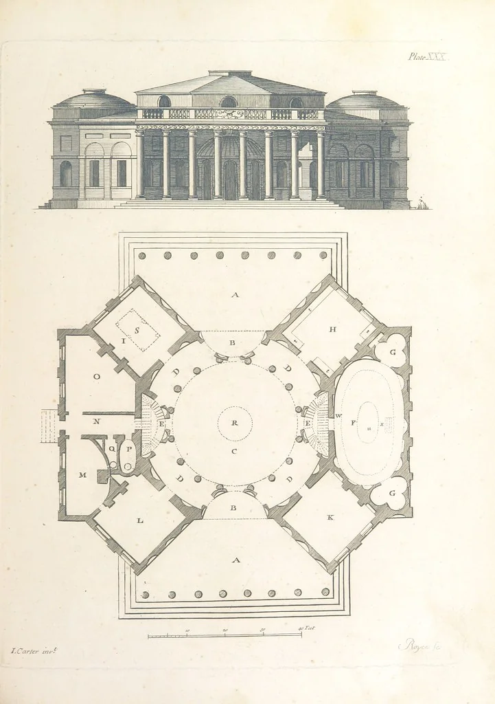 An illustration from The New Builder's Magazine, and Complete Architectural Library, for architects, surveyors, carpenters, etc, 1819, leaf 187