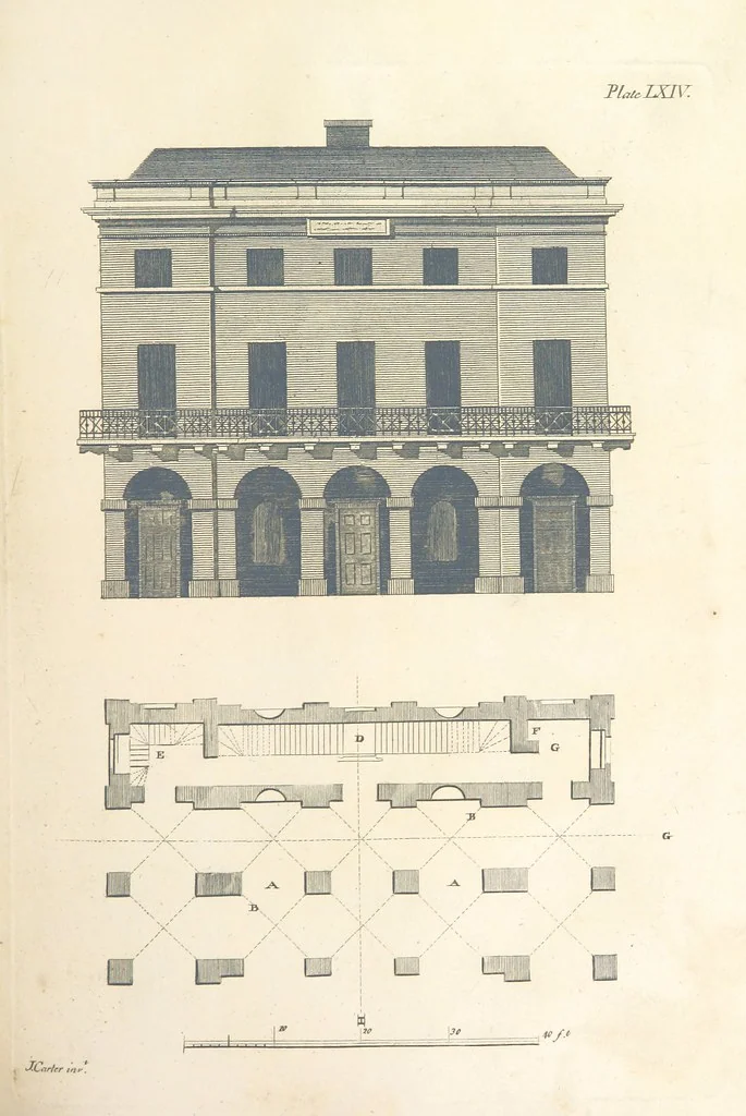 An illustration from The New Builder's Magazine, and Complete Architectural Library, for architects, surveyors, carpenters, etc, 1819, leaf 275