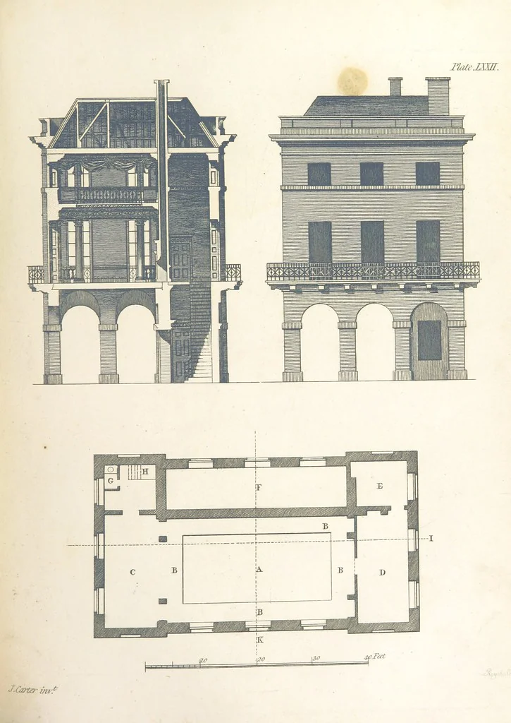 An illustration from The New Builder's Magazine, and Complete Architectural Library, for architects, surveyors, carpenters, etc, 1819, leaf 295